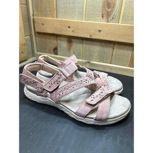 Earth Origins Wendy Pink Leather Open-Toe Sandals Size 9.5W